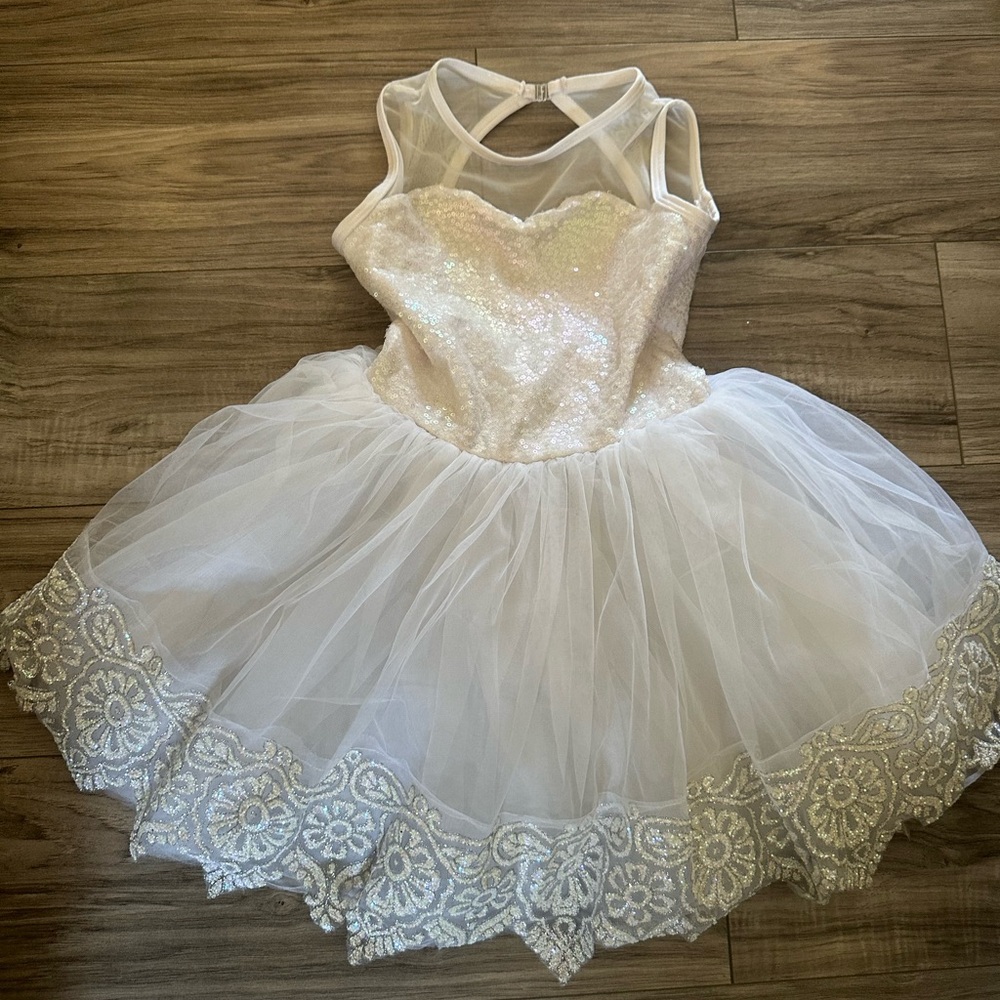 Sparkling White Kids Ballet Costume Dress Halloween sequin Dress Up Size 1C(7/8)